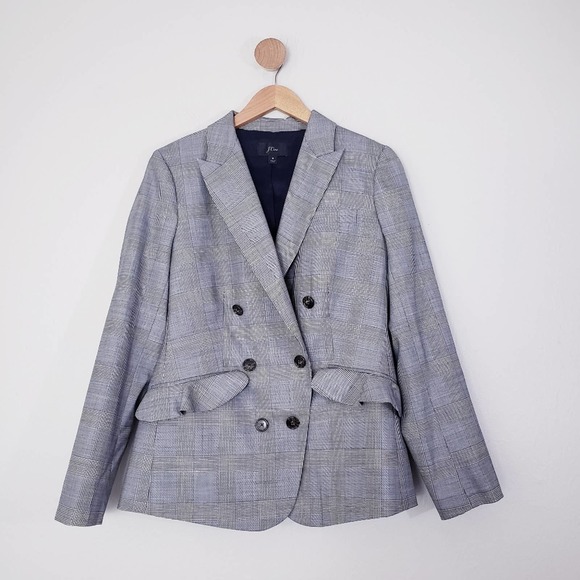 J. Crew Glen Plaid Wool Ruffle Double Breasted Blazer Jacket - Picture 9 of 13